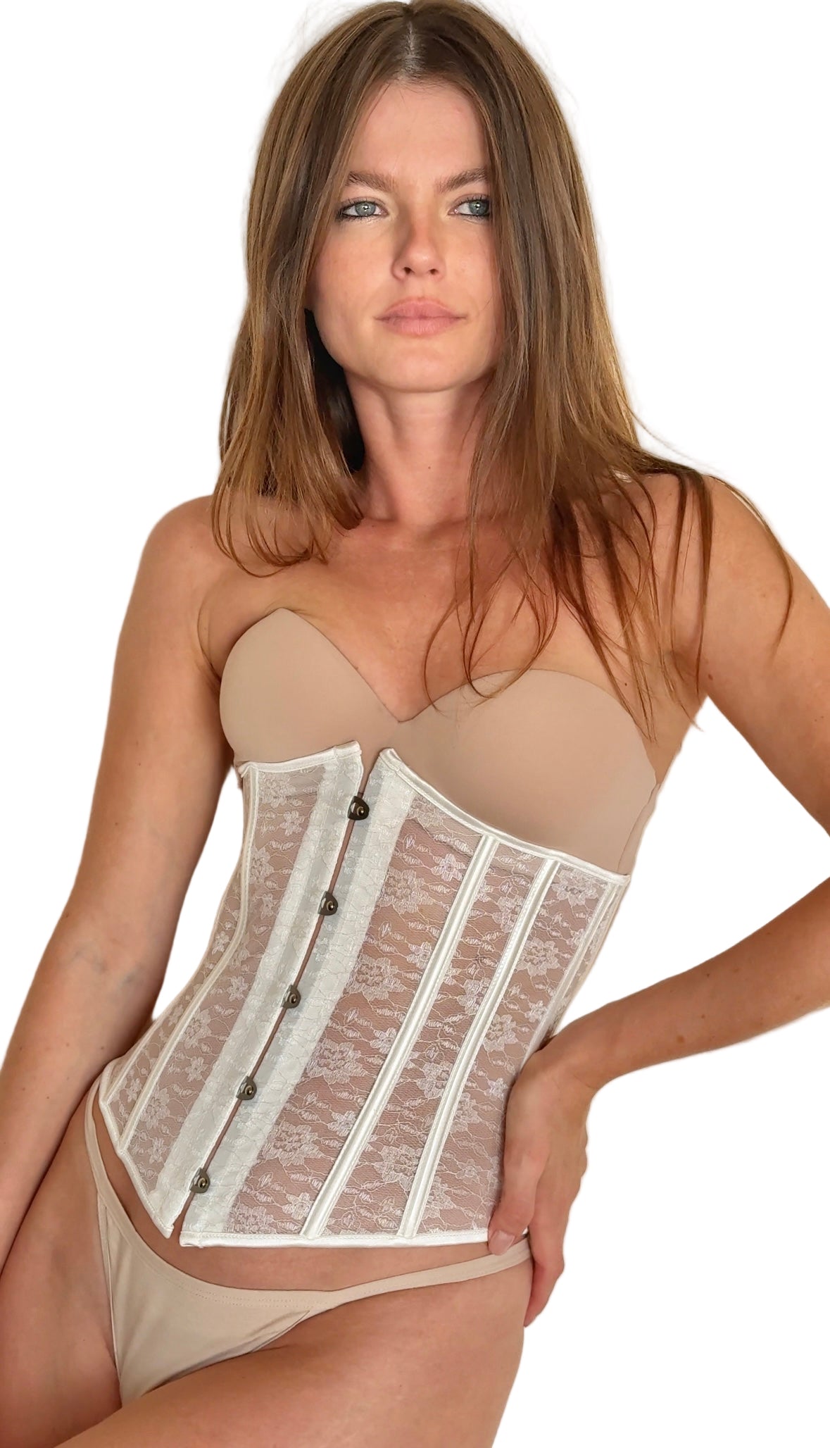Short Mesh Corset Belt with Waist Clip – Sculpting Hourglass Waist Trainer - White | La Beauté du Corset
