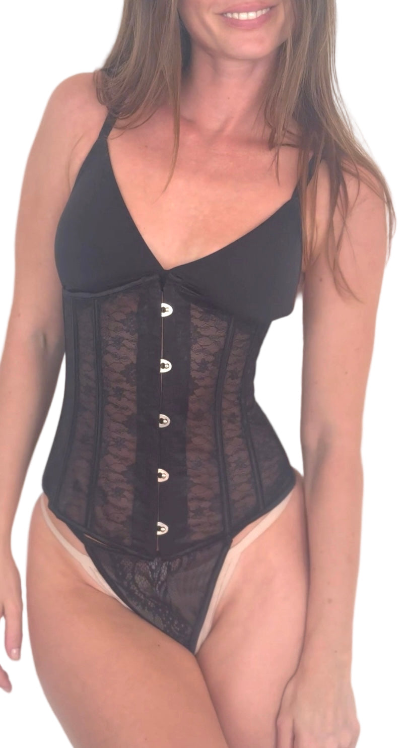 Short Mesh Corset Belt with Waist Clip – Sculpting Hourglass Waist Trainer - Black | La Beauté du Corset